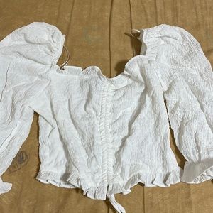 Bershka cropped white blouse long sleeve